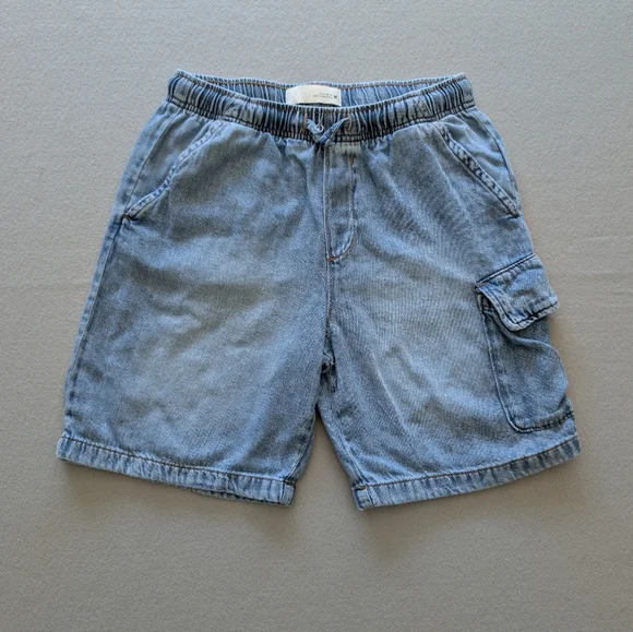 Zara Loose Fit Denim Cargo Midi Shorts Casual Utility Light Wash Youth 11/12 - Picture 1 of 8